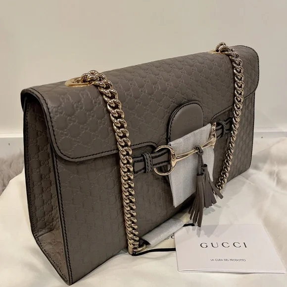 GUCCI 449635 Microguccissima Medium Emily Chain Shoulder Bag Grey - Picture 7 of 12